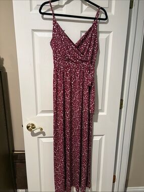 Floral Burgundy Wrap Maxi Dress with Spaghetti Straps